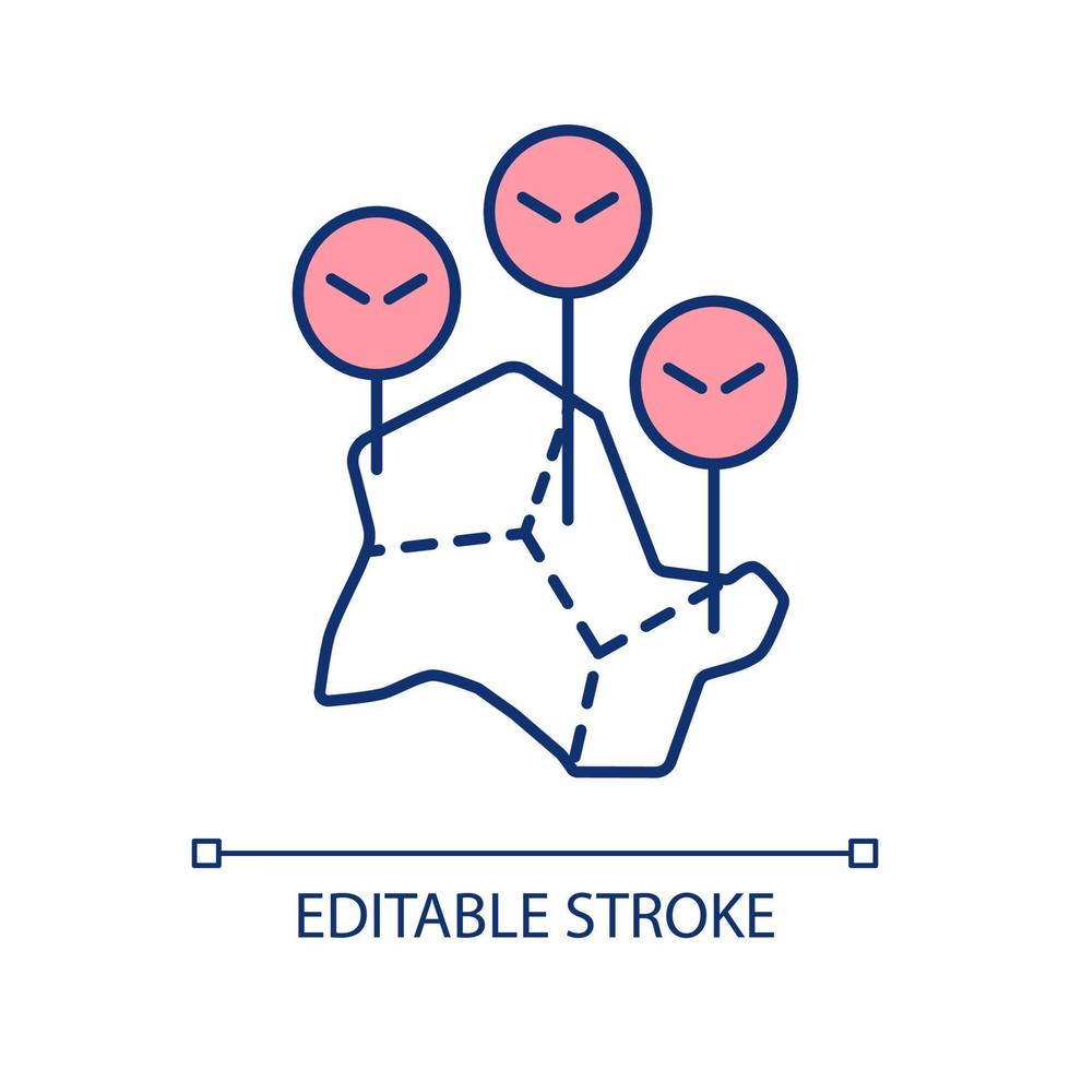 Conflict between country regions RGB color icon. National population and territory problems. Isolated vector illustration. Simple filled line drawing. Editable stroke.