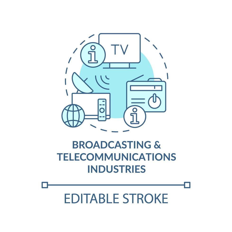 Broadcasting and telecommunications industries turquoise concept icon. Info industry abstract idea thin line illustration. Isolated outline drawing. Editable stroke. vector