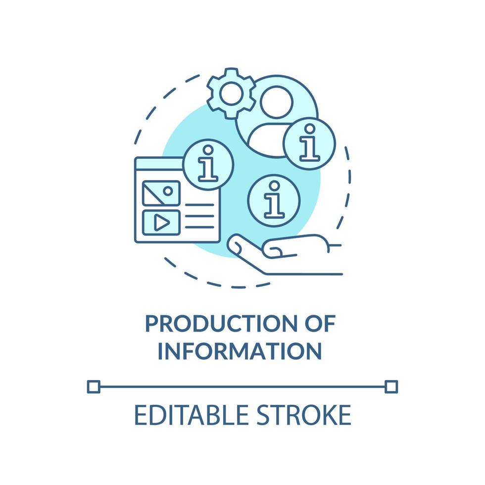 Production of information turquoise concept icon. Function of information industry abstract idea thin line illustration. Isolated outline drawing. Editable stroke. vector