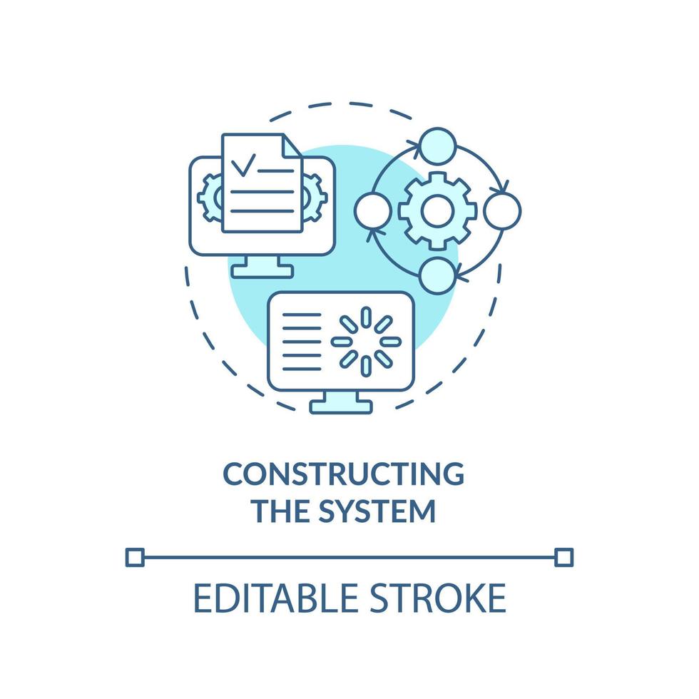 Constructing system turquoise concept icon. Data system development abstract idea thin line illustration. Isolated outline drawing. Editable stroke. vector