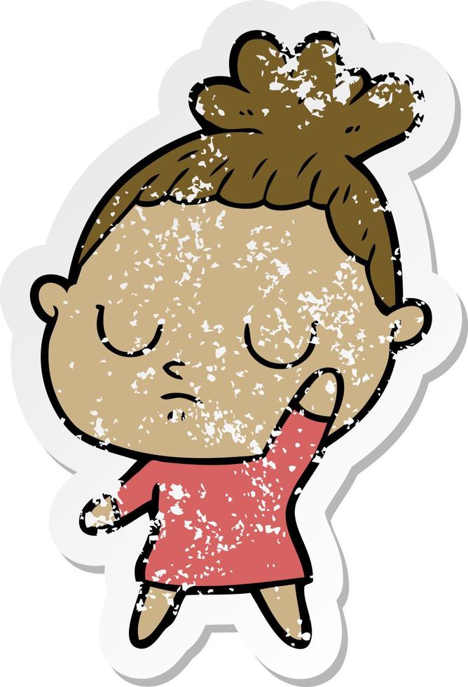 distressed sticker of a cartoon calm woman vector