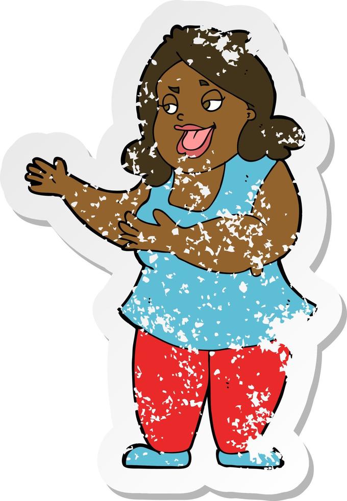 retro distressed sticker of a cartoon woman singing vector