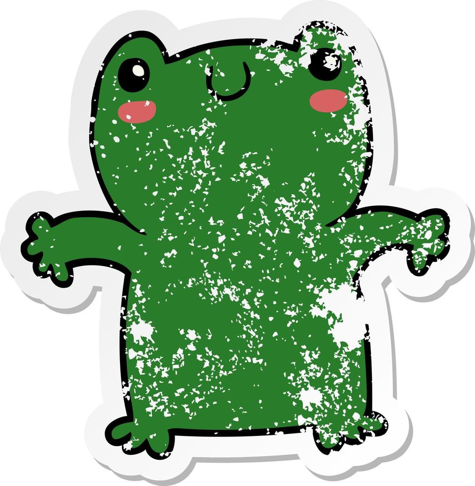 distressed sticker of a cartoon frog vector