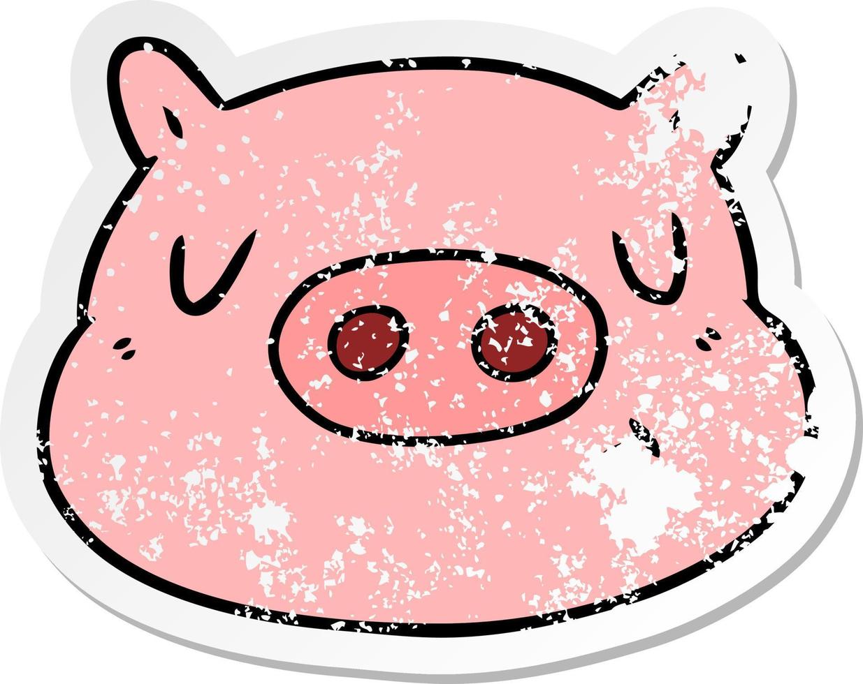 distressed sticker of a cartoon pig face vector