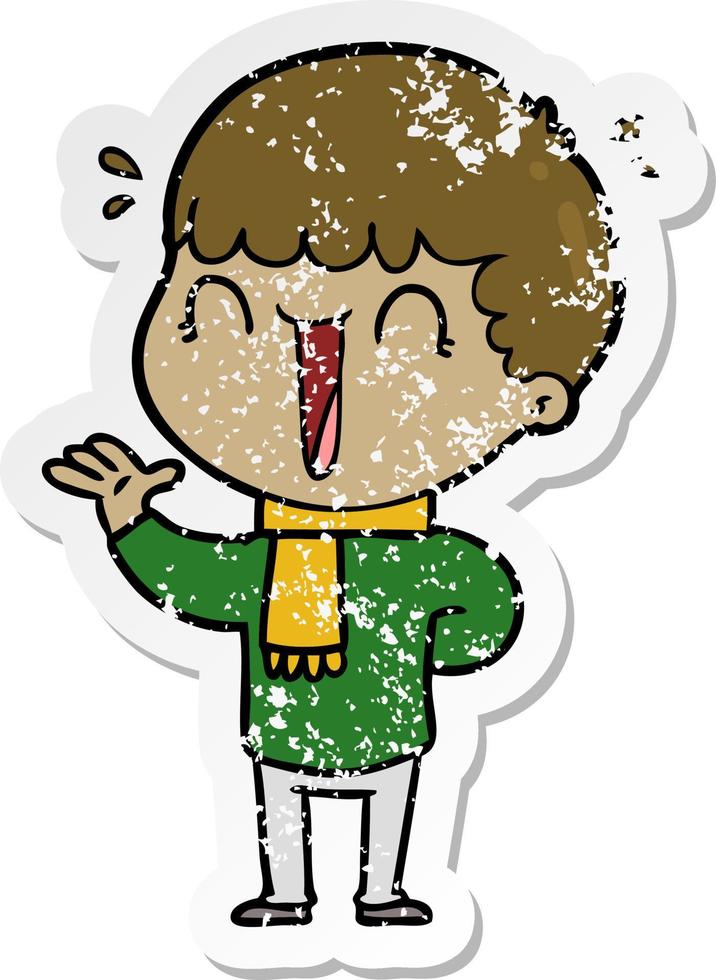 distressed sticker of a laughing cartoon man vector