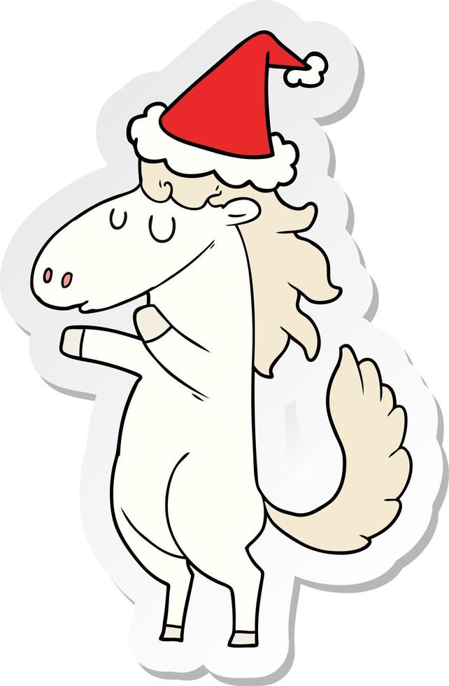 sticker cartoon of a horse wearing santa hat 10435176 Vector Art at