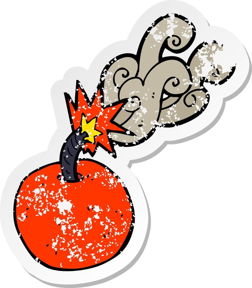 retro distressed sticker of a cartoon burning bomb vector