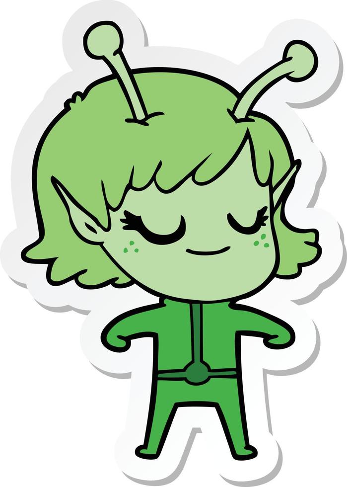 sticker of a smiling alien girl cartoon vector