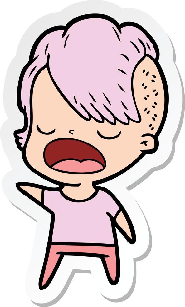 sticker of a cartoon cool hipster girl talking vector
