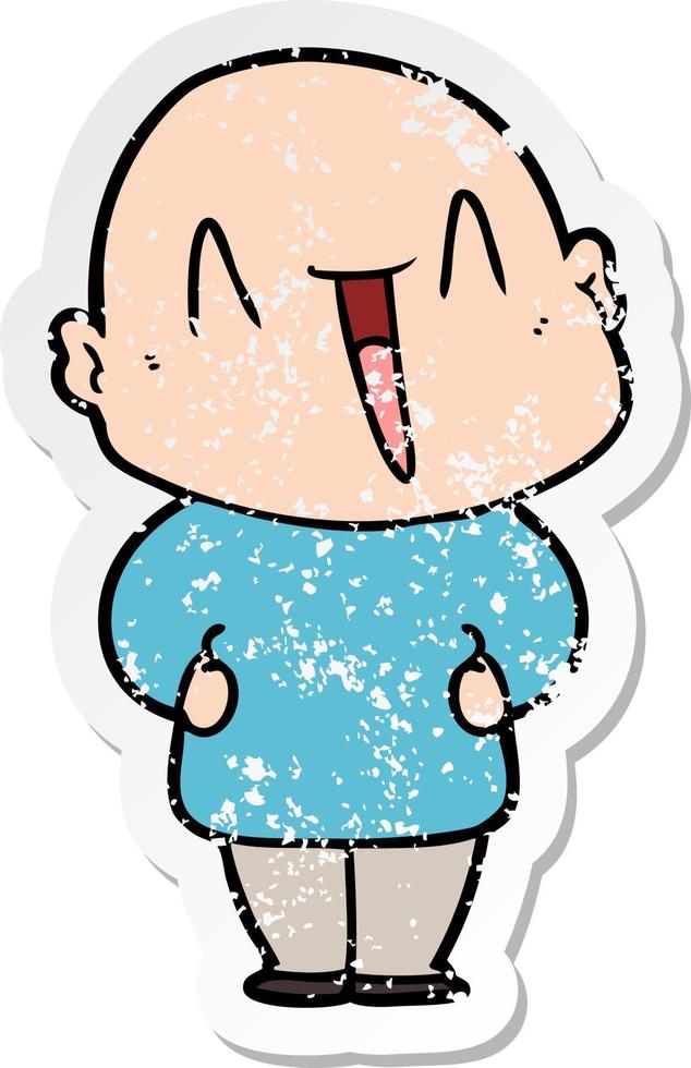 distressed sticker of a happy cartoon bald man vector