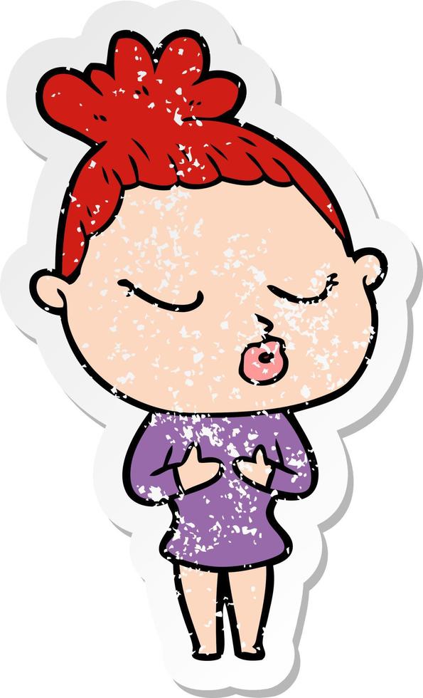 distressed sticker of a cartoon calm woman vector