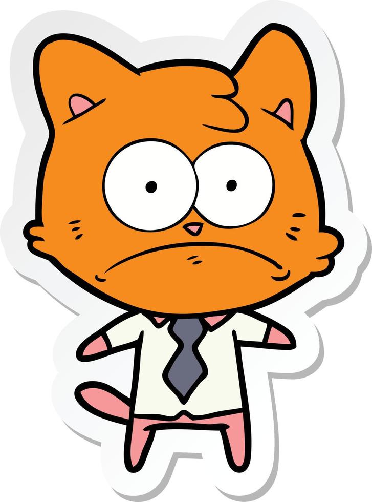 sticker of a cartoon nervous business cat vector