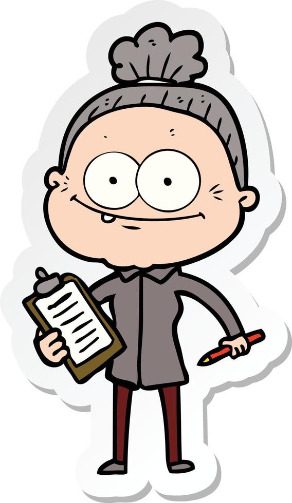 sticker of a cartoon happy old woman vector