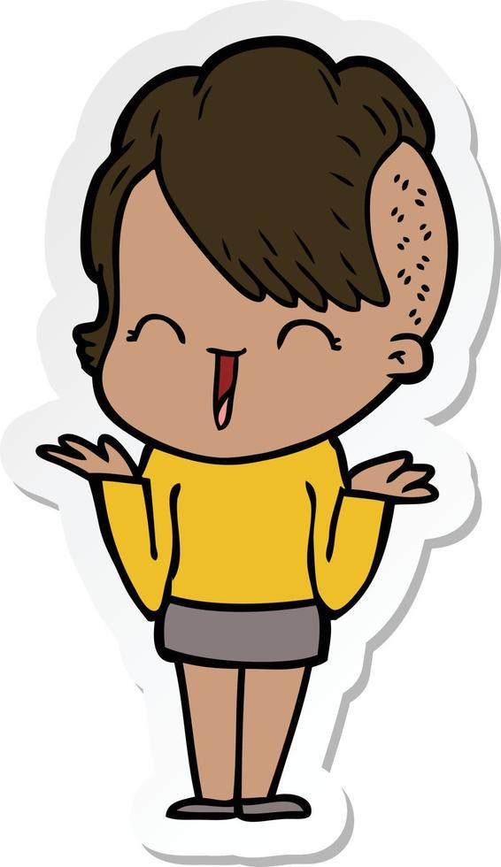 sticker of a cartoon happy hipster girl vector