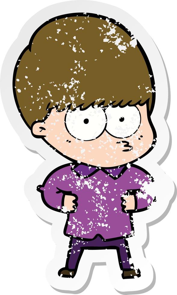 distressed sticker of a curious cartoon boy vector