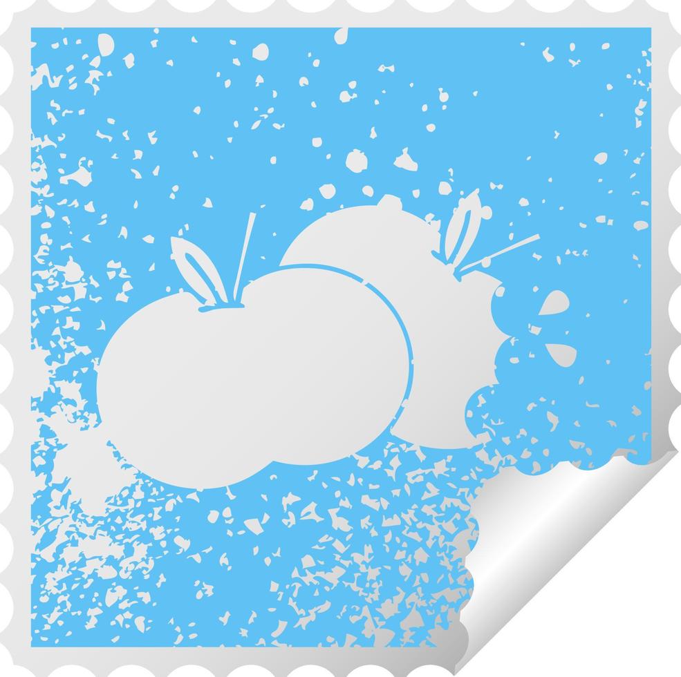 distressed square peeling sticker symbol juicy apple vector