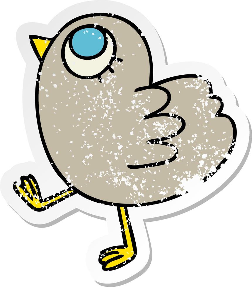 distressed sticker of a quirky hand drawn cartoon yellow bird vector