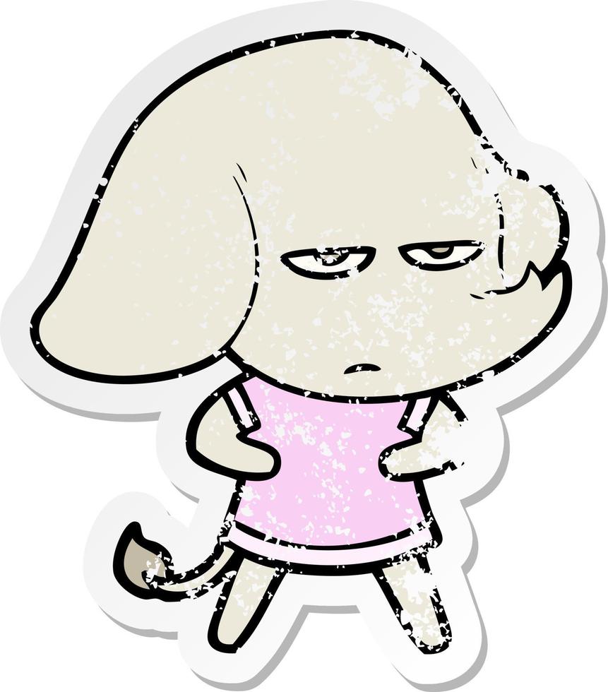 distressed sticker of a annoyed cartoon elephant vector