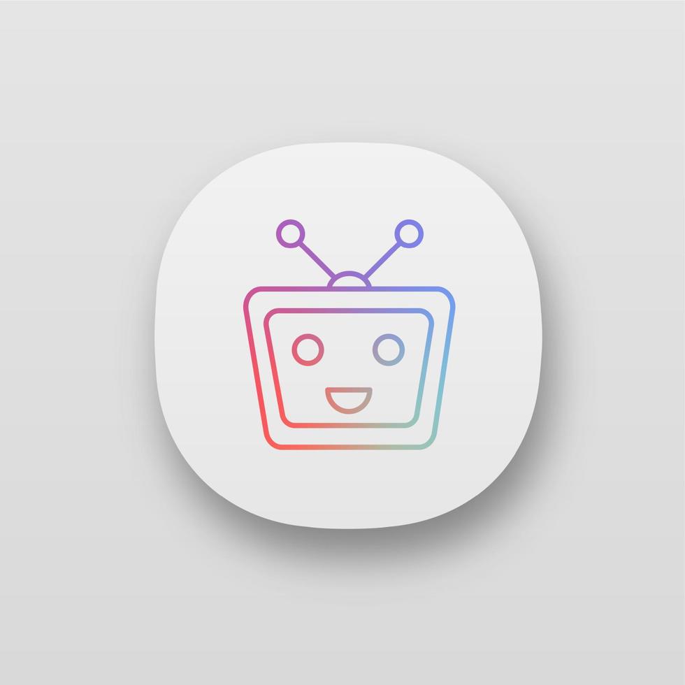 Chatbot app icon. UI UX user interface. Talkbot. Modern robot. TV laughing chat bot. Virtual assistant. Conversational agent. Web or mobile application. Vector isolated illustration