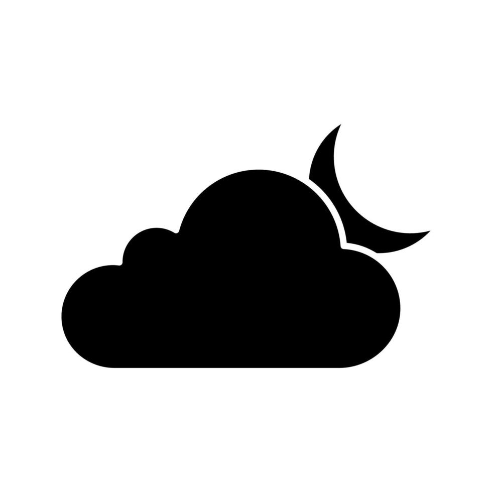 Cloudy night glyph icon. Partly cloudy night. Clouds and moon. Weather forecast. Silhouette symbol. Negative space. Vector isolated illustration