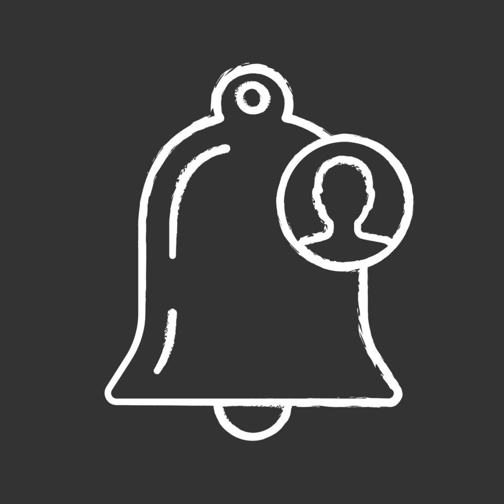 Customer notification chalk icon. Client reminder. Special offers and new products, services client announcement. Bell with user sign. Isolated vector chalkboard illustration