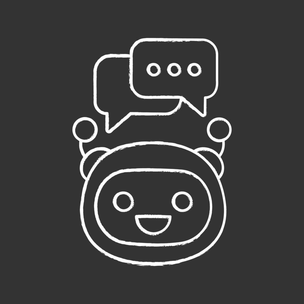 Chatbot with speech bubbles chalk icon. Modern robot. Talkbot typing answer. Online support. Virtual assistant. Chat bot. Isolated vector chalkboard illustration