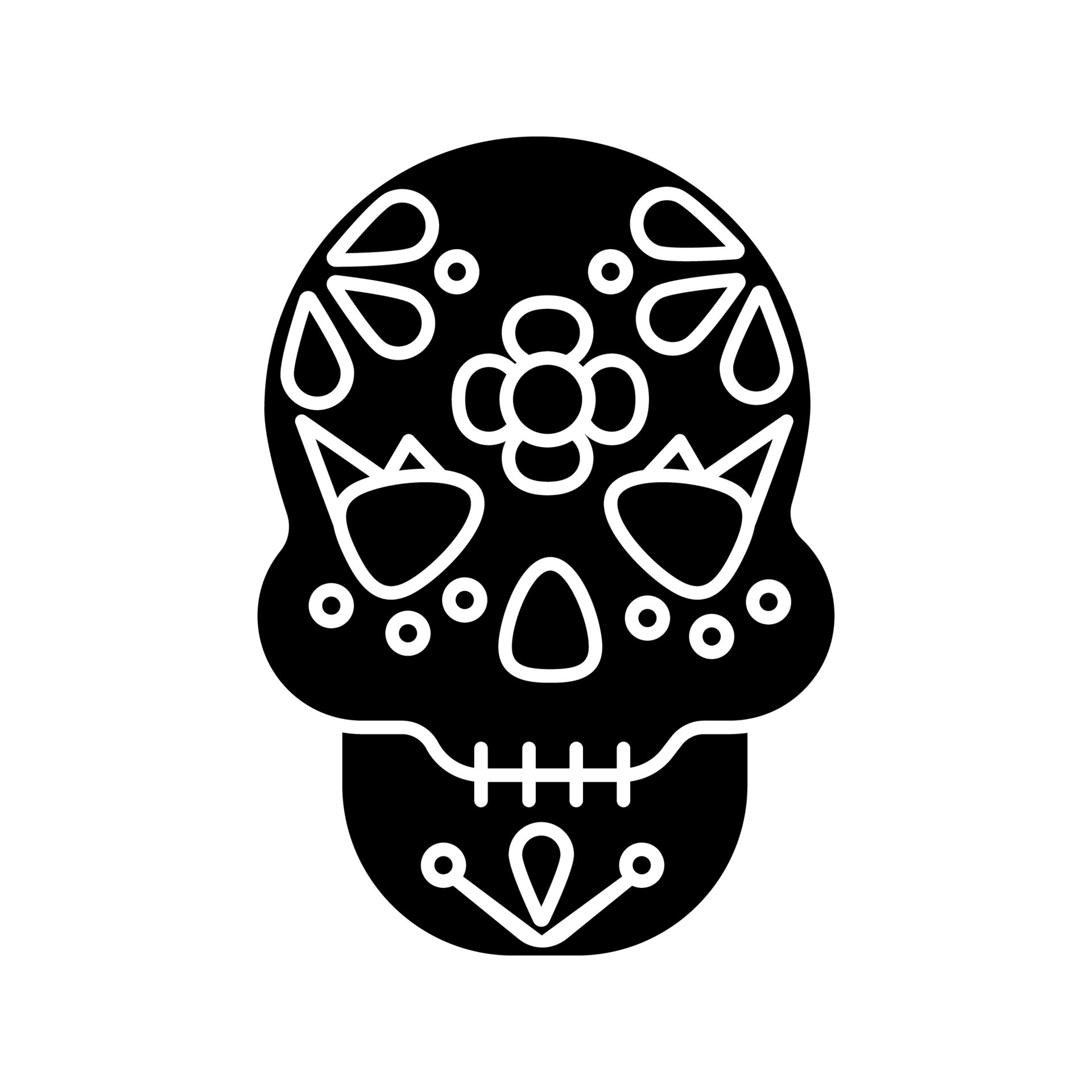 Day of the Dead glyph icon. Skull with floral ornament. October 31st