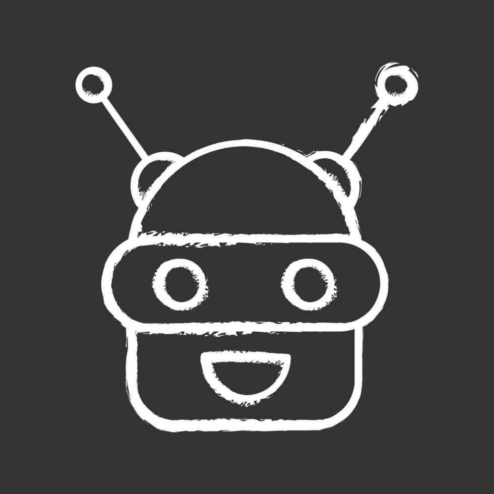 Chatbot chalk icon. Talkbot. Modern robot. Android laughing chat bot. Virtual assistant. Conversational agent. Isolated vector chalkboard illustration