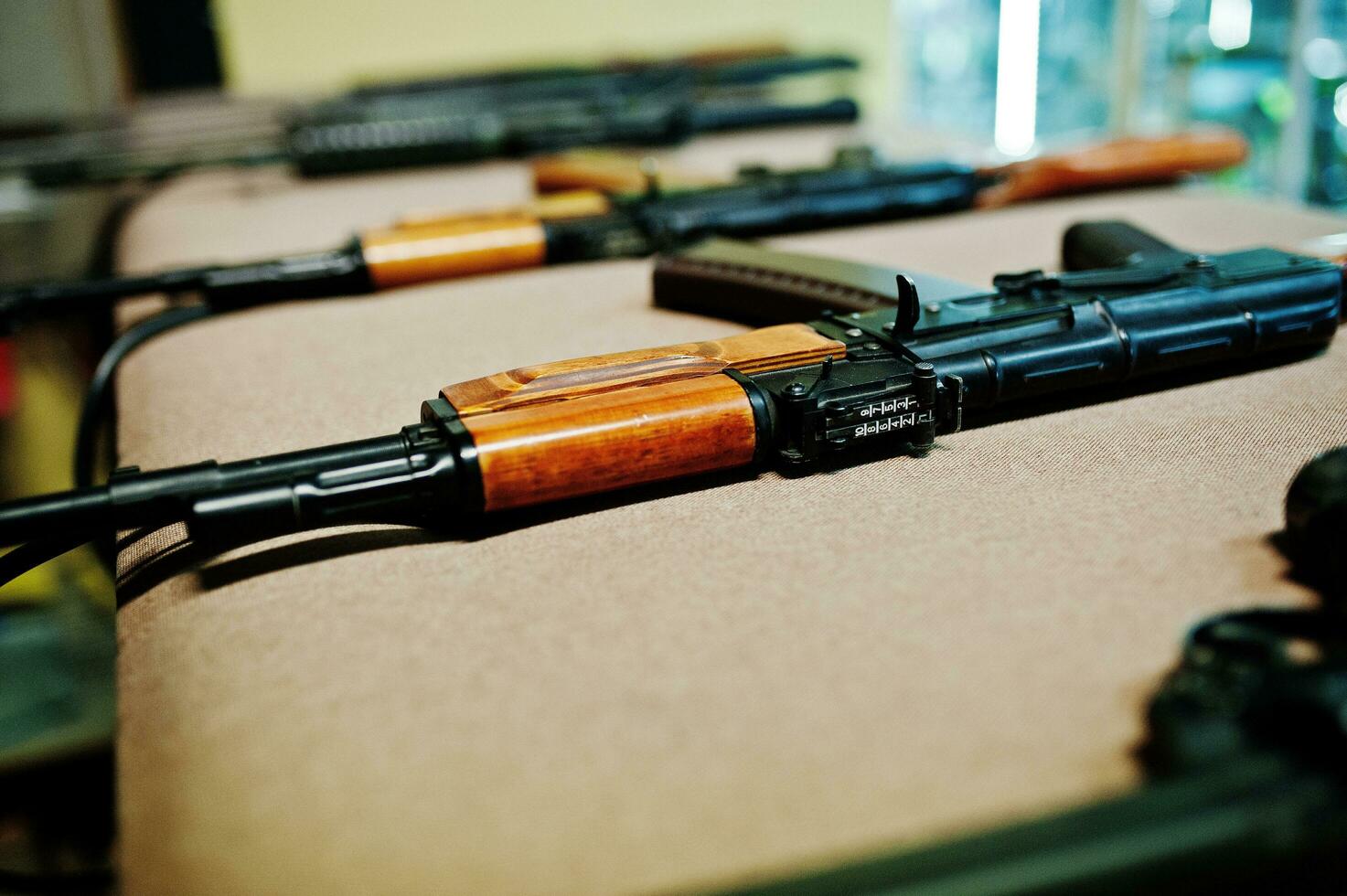 Close up machine guns on shooting range. photo