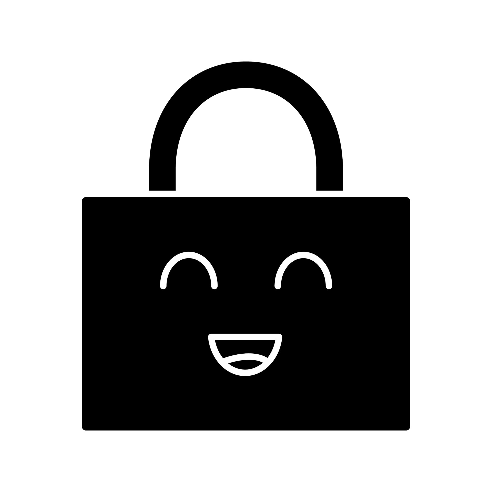 Smiling padlock glyph icon. Reliable password. Protection, security