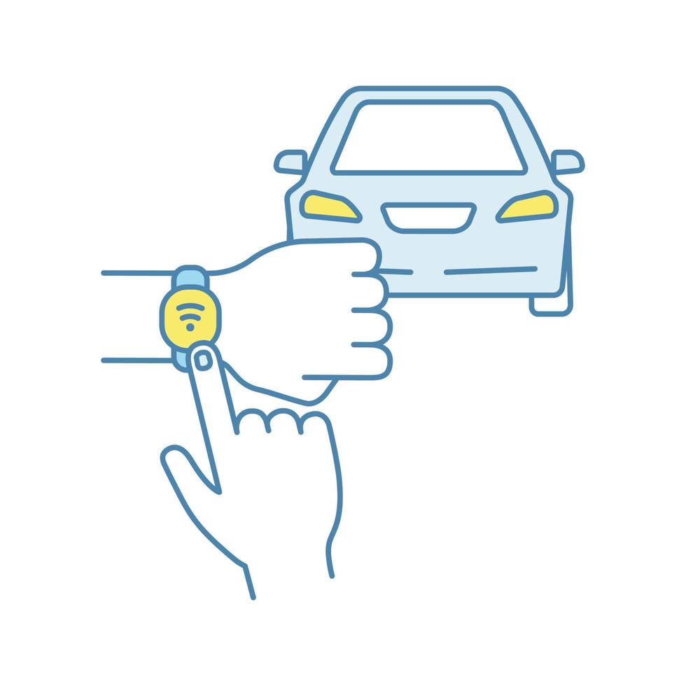 NFC car color icon. NFC bracelet auto key. Smart automobile. Near field communication auto control. Isolated vector illustration