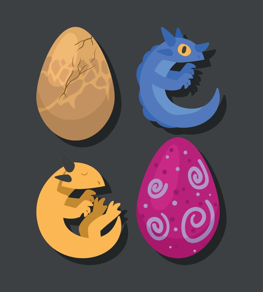 two dragons creatures icons vector
