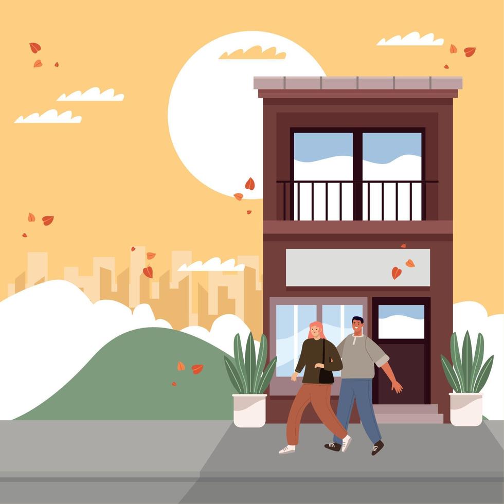 couple and building vector