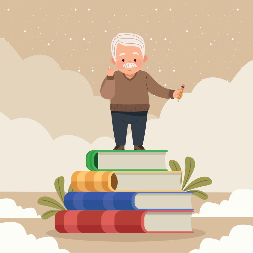 grandfather standing in books vector