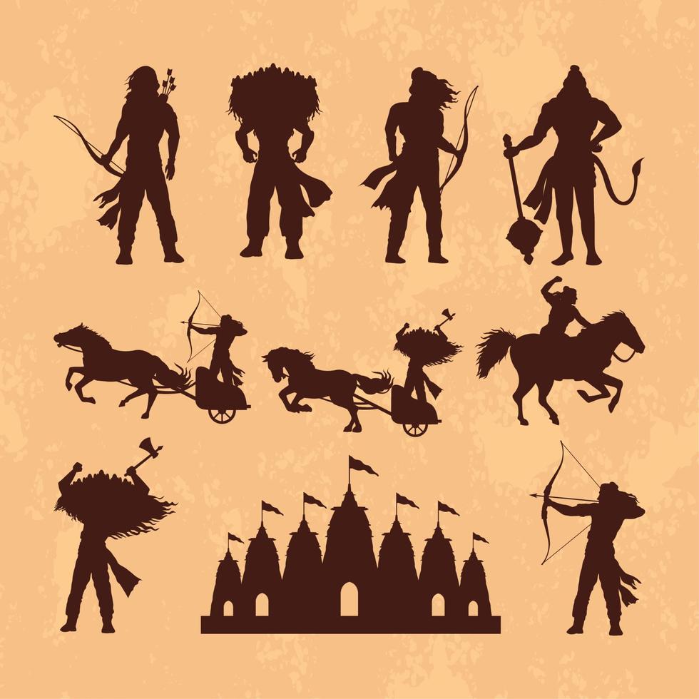 ten dussehra celebration icons vector