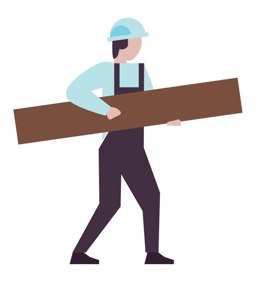 builder lifting wooden board vector