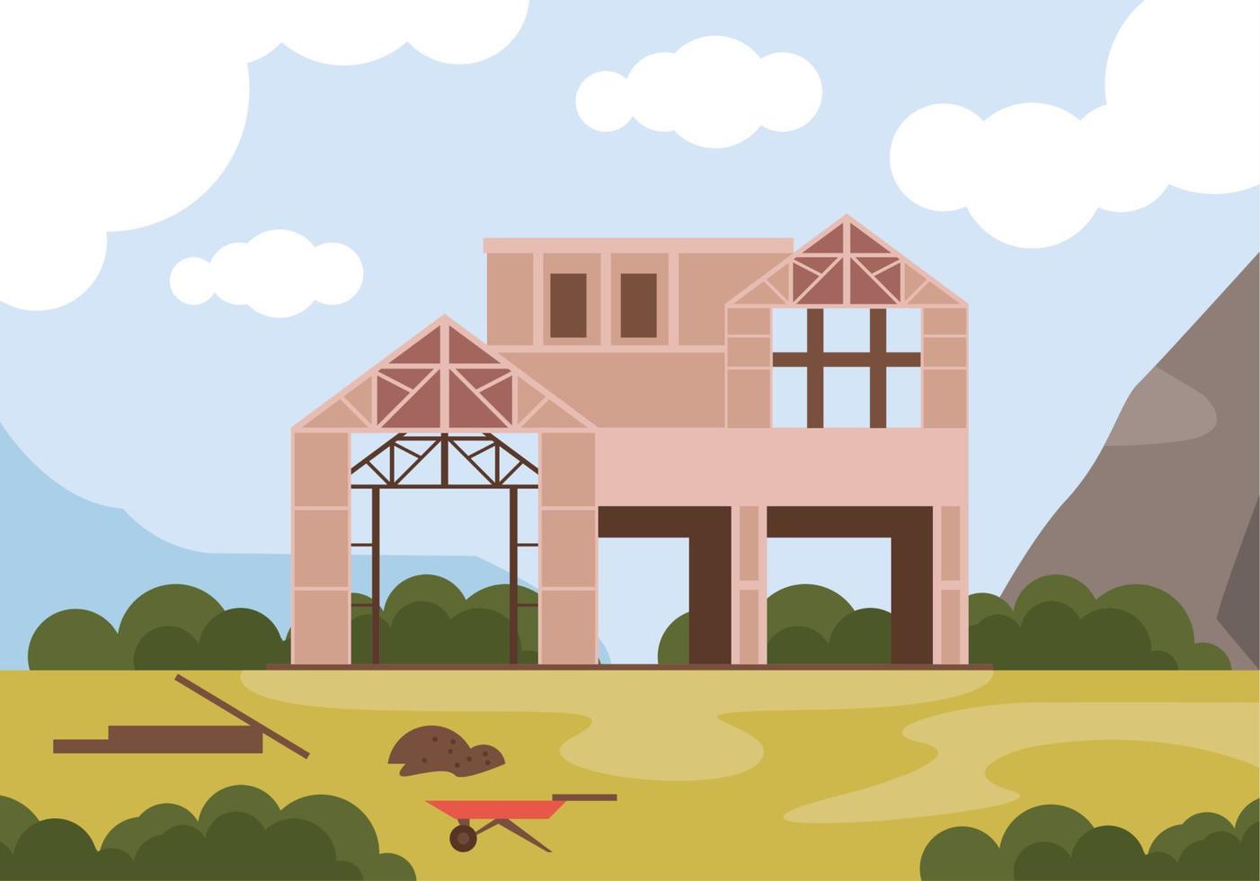 construction house with wheelbarrow vector