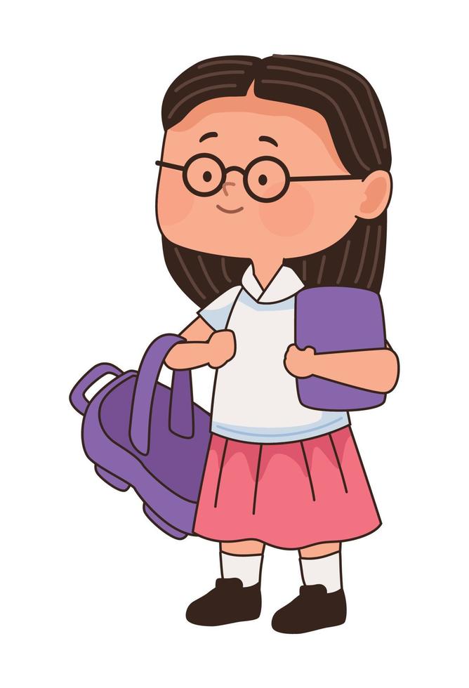 little student girl with schoolbag vector