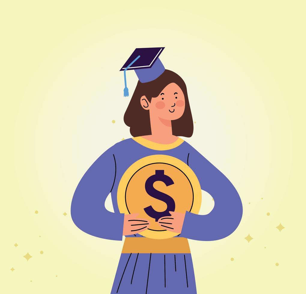 student girl graduate with coin vector