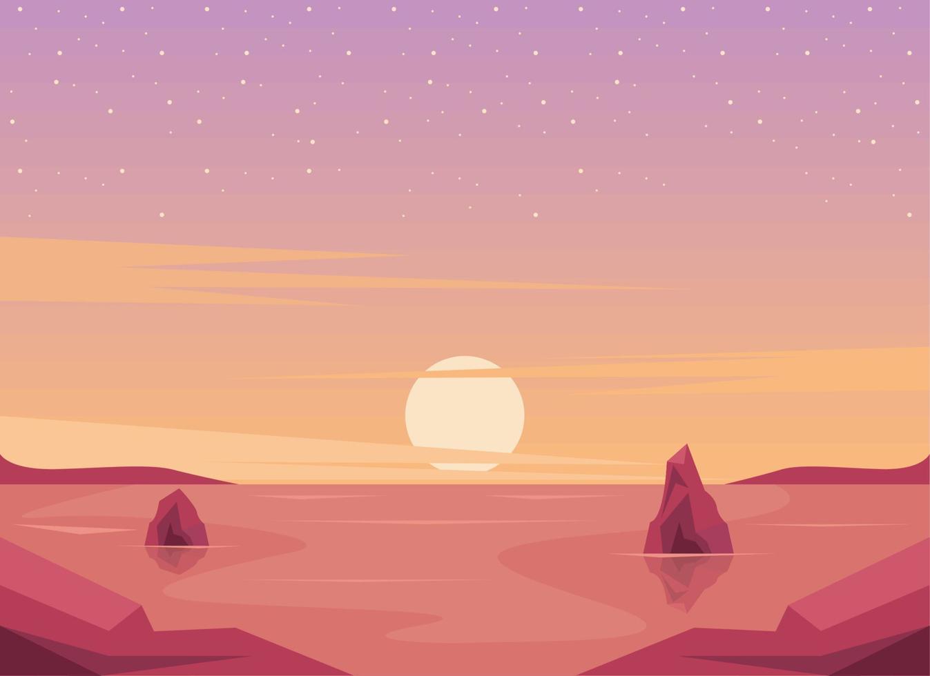 sunset seascape with rocks vector