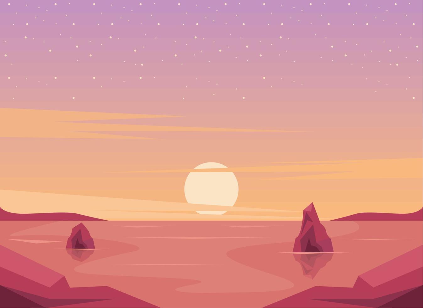 paisaje marino al atardecer con rocas vector