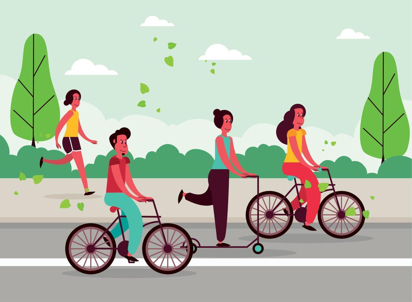 people on road in car free day vector