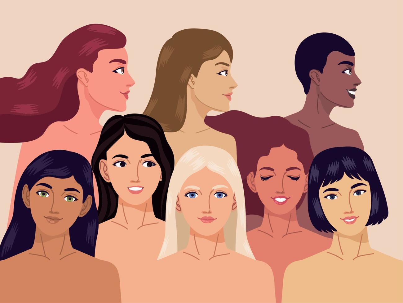 grupo de ocho mujeres de diversidad vector