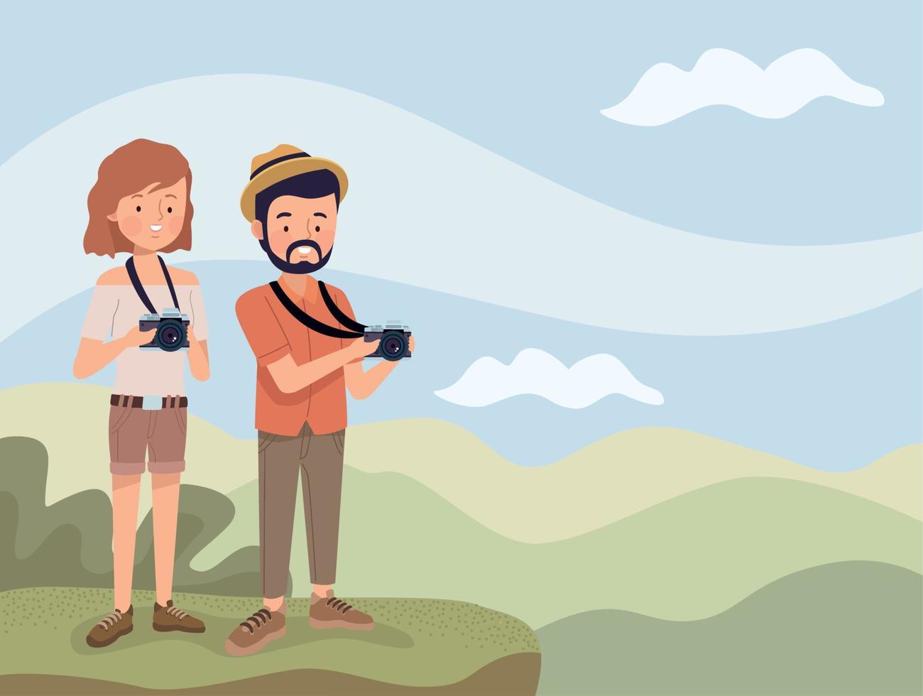 tourist couple in field vector