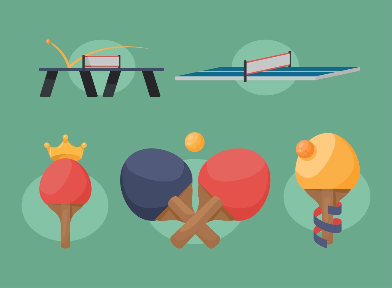 cinco iconos deportivos de ping pong vector