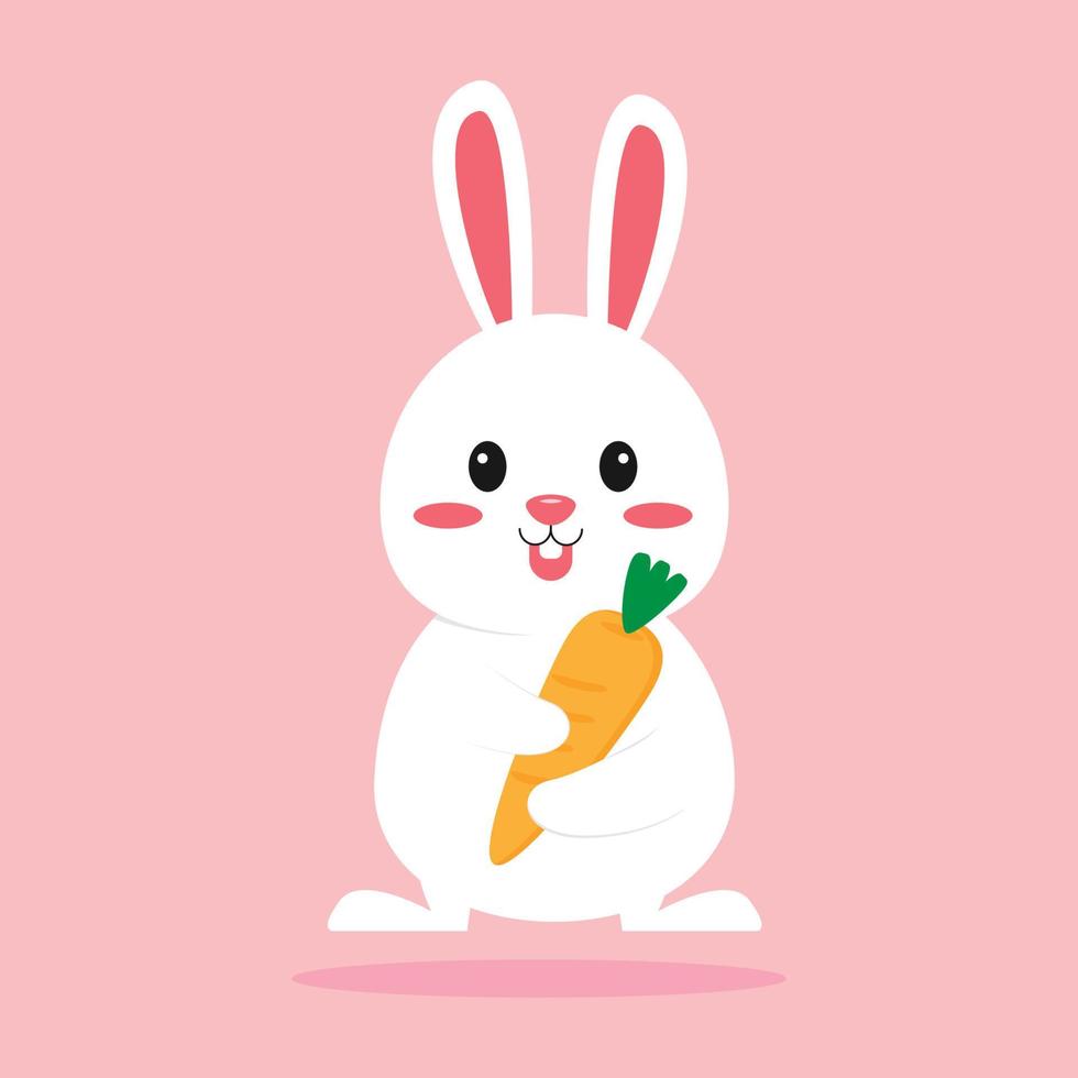 Cute happy rabbit with carrot on pink background illustration vector. vector