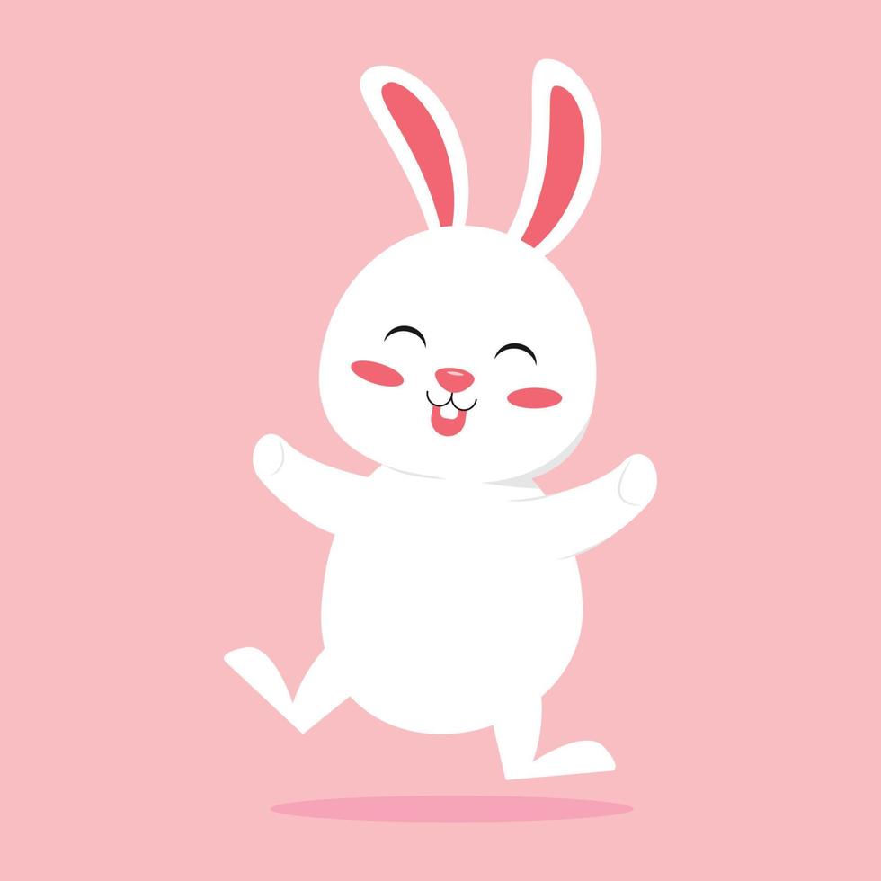 lindo conejo feliz en el vector de ilustración de fondo rosa.