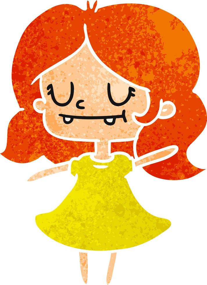 retro cartoon of cute kawaii girl vector