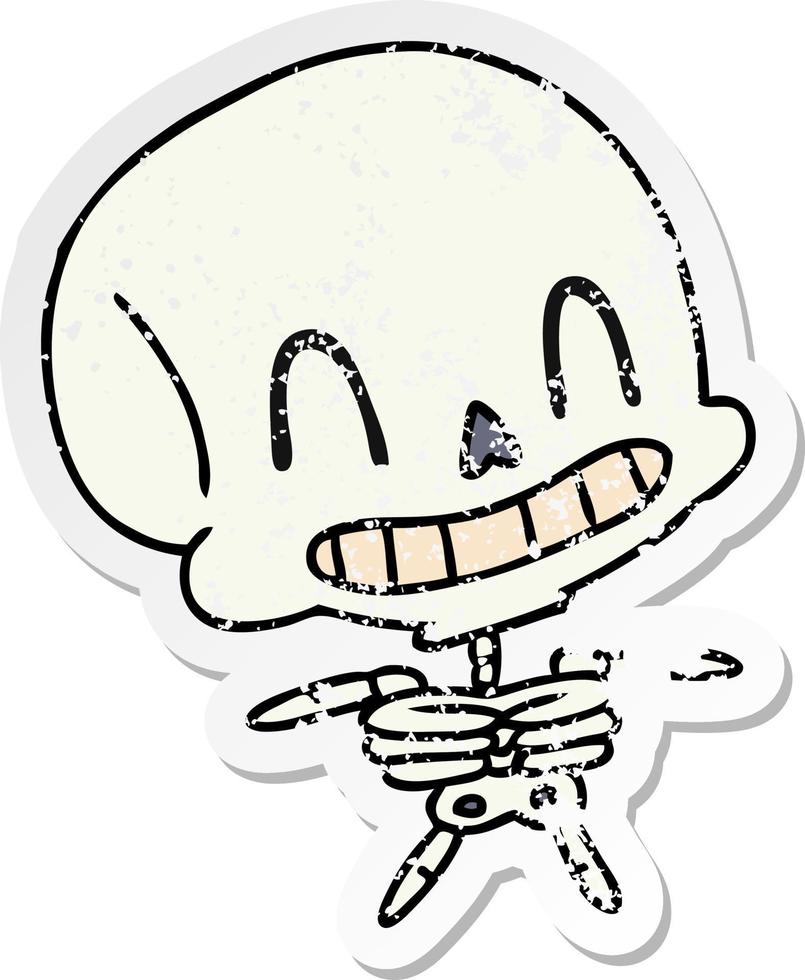 pegatina angustiada caricatura del espeluznante esqueleto kawaii vector