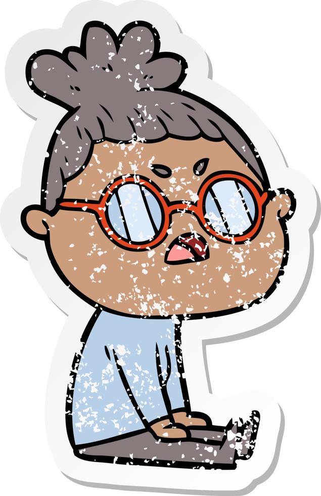 distressed sticker of a cartoon annoyed woman vector